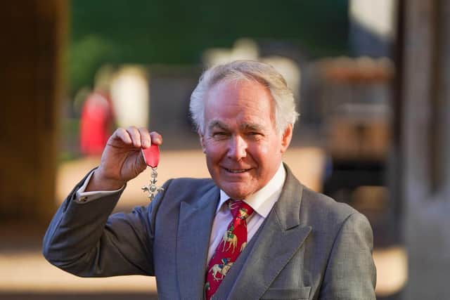 WINDSOR, ENGLAND - JANUARY 12: Former horse racing jockey Ron Atkins after receiving an MBE during an investiture ceremony at Windsor Castle on January 12, 2022 in Windsor, England. (Photo Steve Parsons - WPA Pool/Getty Images)