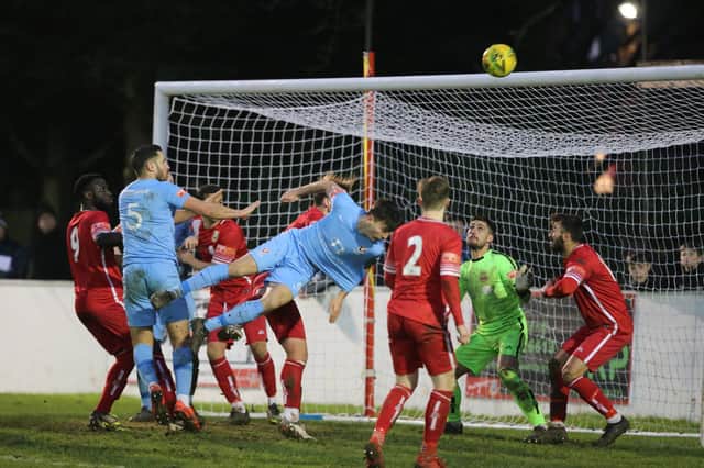 Tom Chalmers goes close for Hastings at Whitstable / Picture: Scott White