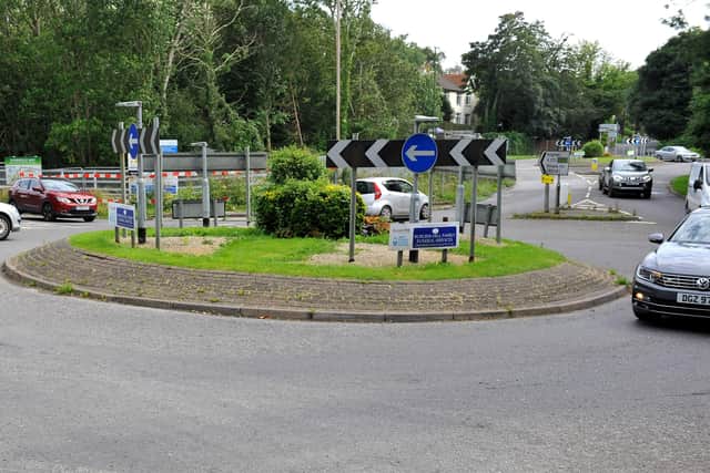 The roundabout on the Fairbridge Way junction of Isaac’s Lane (A273) with Cuckfield Road (B2036) in Burgess Hill. Picture: Steve Robards, SR2108085.