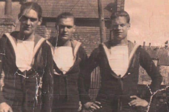 Charlie, centre, with John and Fred in the Royal Navy