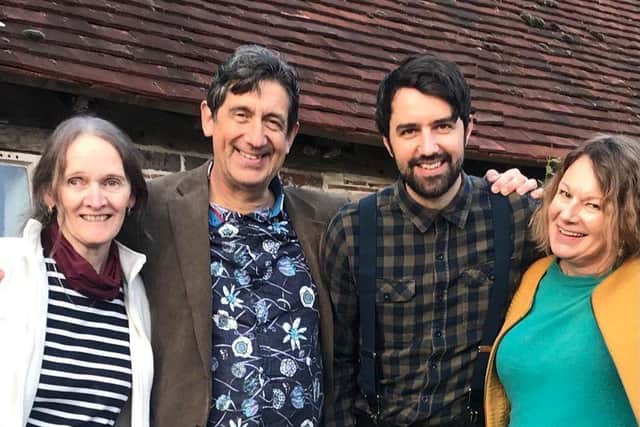 Celebrating Seafaring Folk, Sussex Folk Orchestra leader Eileen Sephton, left, and composer Jonathan Brigg, far right, with Oliver Hare's parents, social historian Chris Hare and Olly's Future founder Ann Feloy