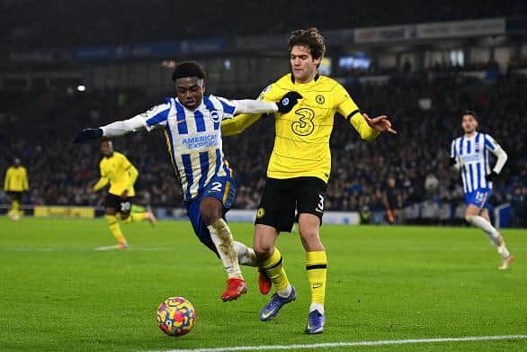 Brighton star Tariq Lamptey has a handful for Chelsea defender Alonso