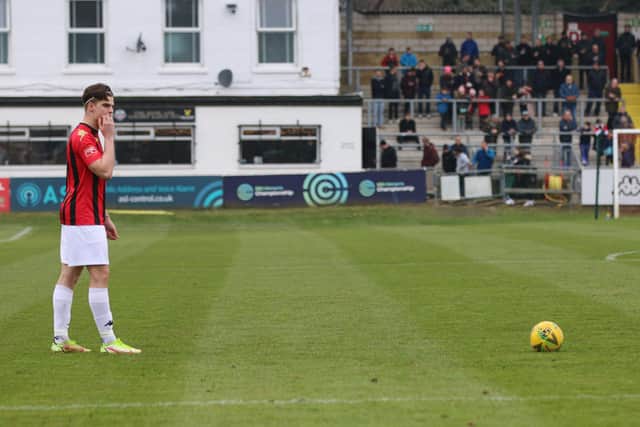 Ollie Tanner lines up his early free-kick... Picture: James Boyes