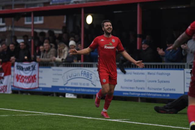 Ollie Pearce celebrates one of his two goals / Picture: Marcus Hoare
