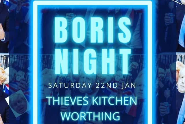 Boris Night is at Thieves Kitchen in Worthing on Saturday