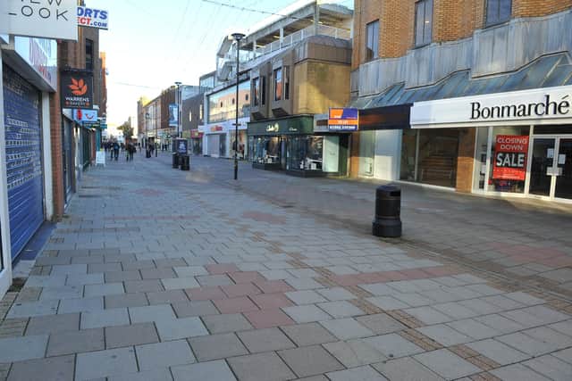 Worthing Town Centre on day 1 of the second lockdown. Pic Steve Robards