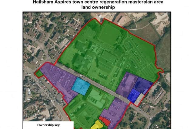 A map showing the land ownership of the Hailsham Aspires project