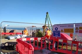 A borehole construction site east of Eastbourne pier. Picture from the Environment Agency SUS-220121-133142001