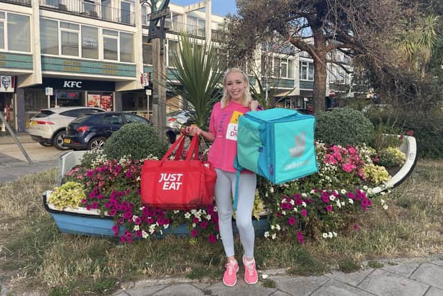 Atlanta Martin gave up her job at Gatwick Airport to deliver food full time while concentrating on social media