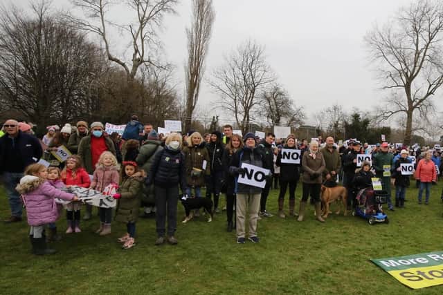 More than 400 people demonstrated their strength of feeling against the proposed bypass route by taking part in a community photo shoot on Walberton Recreation Ground. Photo: SAB Alliance