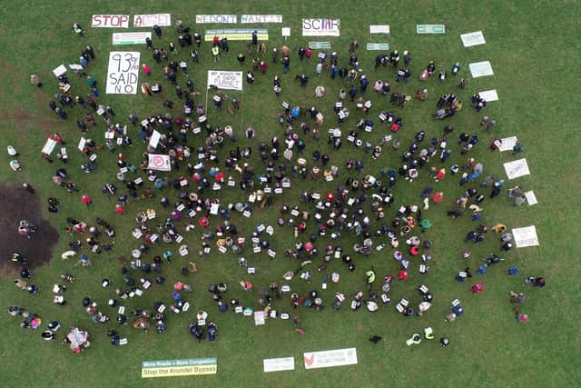 A drone was used to capture the numbers of people who turned up to the demonstration at Walberton Recreation Ground. Photo: SAB Alliance