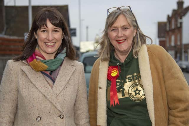 Rachel Reeves with Labour’s Tarring Ward candidate Rita Garner