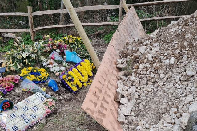 Hilda Winter’s grave at Lewes Cemetery was left under a mountain of chalk when contractors began digging a grave next to hers this weekend.