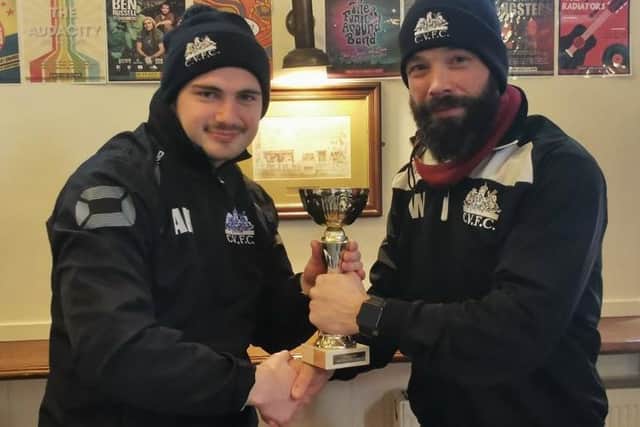 Cathal Hogan (left) and Dave Worley were named Charlwood Village's joint-man of the match winners after their performances against Whitehawk United. Picture courtesy of Joey Carey