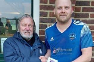 Sidley man of the match Paul Rogers (right) with match sponsor Nigel Whiting