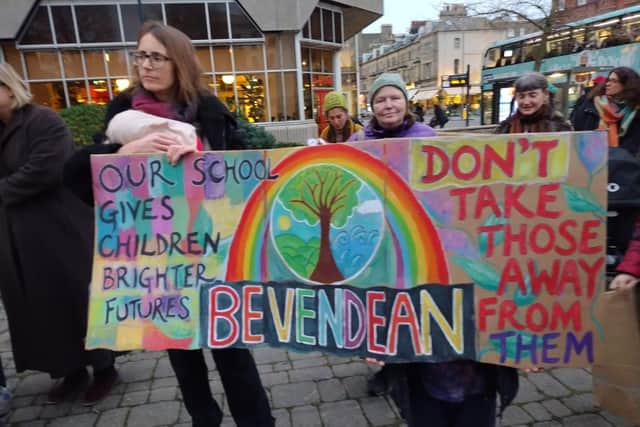One of the protests against the reduction in school places outside Hove Town Hall before a council meeting in December