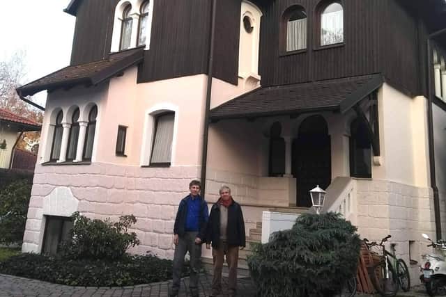 Tim and Stephen outside the Neumeyer house in Dachau – where their mother and uncle were brought up in the 1920s, and where the Nazis threw them out in November 1938, one day before ‘Kristallnacht’ and made them homeless