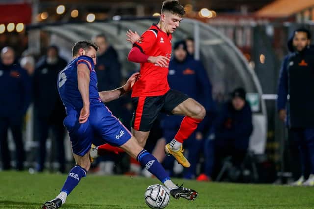 Charley Kendall in action for Eastbourne Borough at Dulwich Hamlet earlier this week / Picture: Lydia Redman