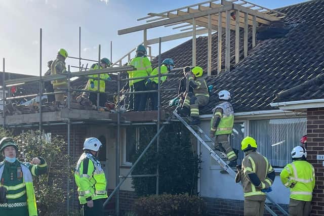 Fire crews were called to assist paramedics with a rescue from height at a property in Greenoaks, Lancing. Photo: Eddie Mitchell