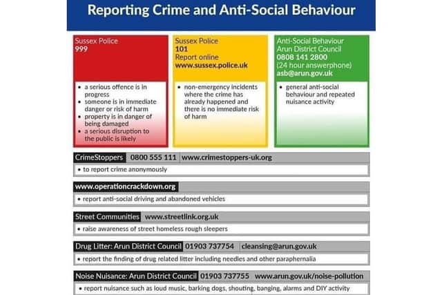 Littlehampton Town Council issued this advice on reporting crime and anti-social behaviour