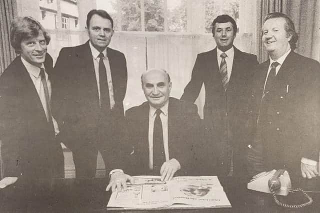 Directors of the West Sussex County Times: from left: advertisement director Barry Dendy, editor David Briffett, joint managing director Joseph Podlasinski, works manager Keith Flemming and company secretary Derek Jacobs.