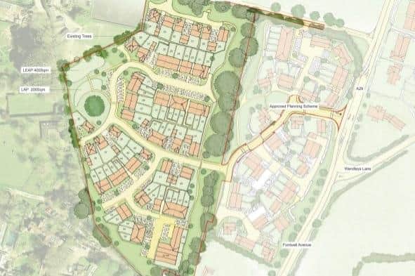Proposals layout for the 69 homes, with Reside's planned 42 home development to the east