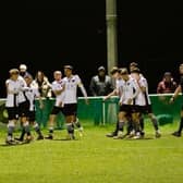 Bexhill Utd celebrate one of the five goals that saw off Little Common at The Polegrove / Picture: Joe Knight