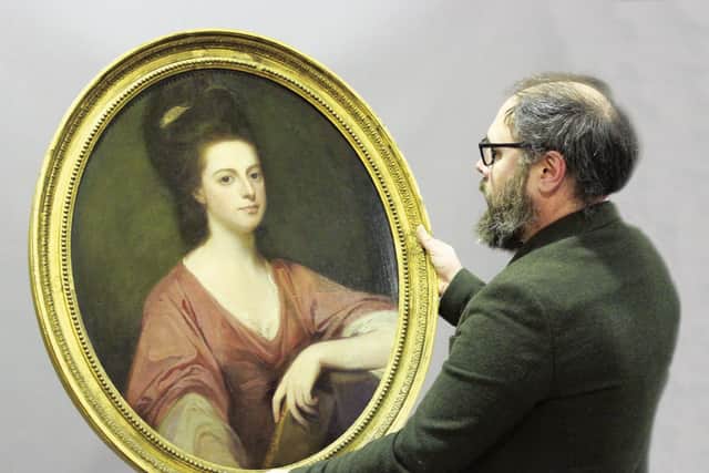 Toovey’s fine art consultant, Tim Williams, with the re-discovered portrait of Lady Laetitia Beauchamp-Proctor by the English artist George Romney