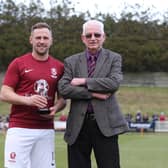 A pre-match presentation to Sam Adams marking his 600th game for Hastings United / Picture: Scott White