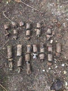 Several World War Two mortars were found in the woods at Kingley Vale. Picture courtesy of Sefton Jones and Karl Venus. SUS-220802-140544001