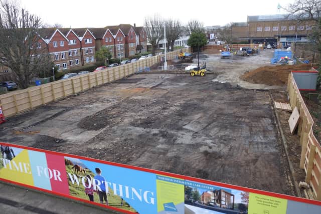 Worthing’s landmark new £34 million healthcare and multi-storey car parking facilities is to be built on the brownfield site of the Worthing Town Hall car park. Photo: Eddie Mitchell