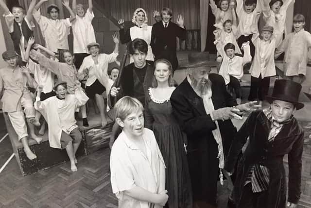 Vernon (centre right) as Fagan in Barns Green players' production of Oliver in 1994