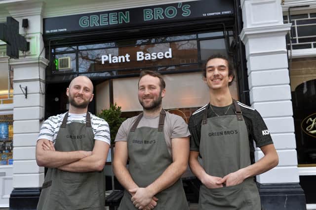 Green Bro's Vegan Restaurant owners Christian, Anthony and Robyn (Photo by Jon Rigby) SUS-220902-111337008
