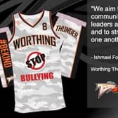 Part of Worthing Thunder's anti-bullying campaign message