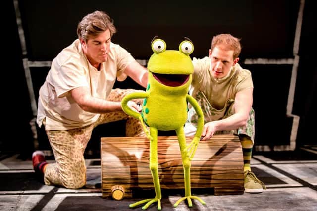 (L-R) Simon Yadoo, John Winchester as Frog in Oi Frog & Friends! (Pamela Raith Photography) - past cast production shot