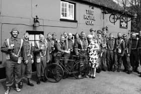The money was raised in memory of Jan Cattermole, pictured here with the Pink Pub to Pegasus Bridge Bike Ride team
