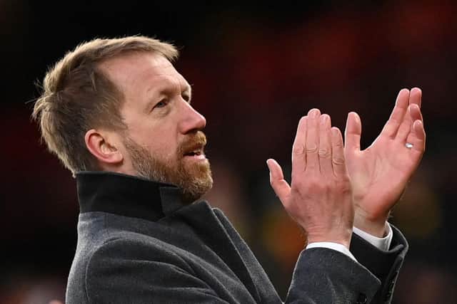 Graham Potter will take charge of Brighton & Hove Albion for the 100th time as head coach when they visit Manchester United in the Premier League on Tuesday evening. Picture by Glyn Kirk/AFP via Getty Images