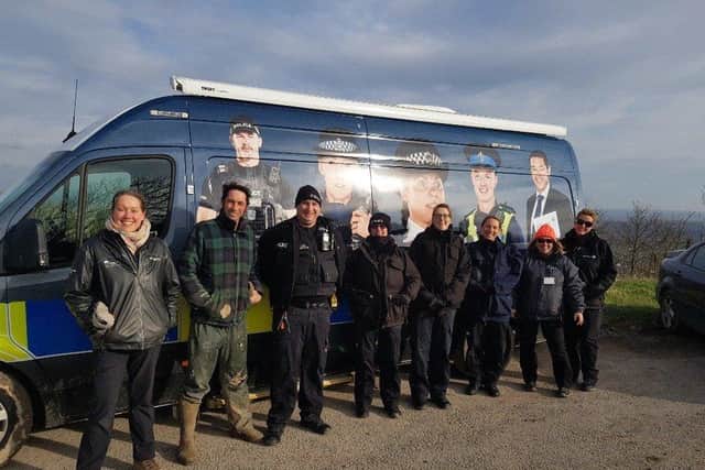 Eastbourne Police with Sussex Police Rural Crime Team, Eastbourne Borough Council, NFU Sussex farmers and Sussex Downs National Park Rangers at Butts Brow. Picture from Sussex Police SUS-220214-144139001