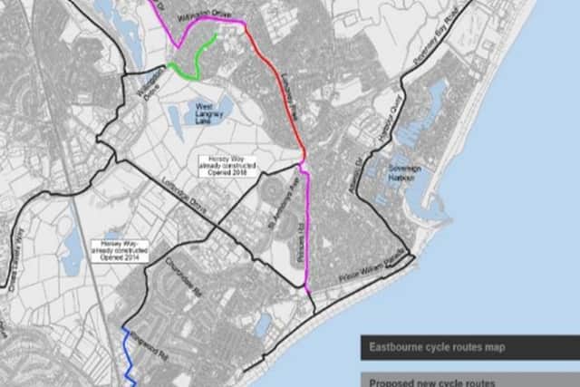 Map of new Eastbourne Cycle Routes