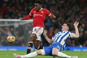 Lewis Dunk was sent off in the second half at Man United