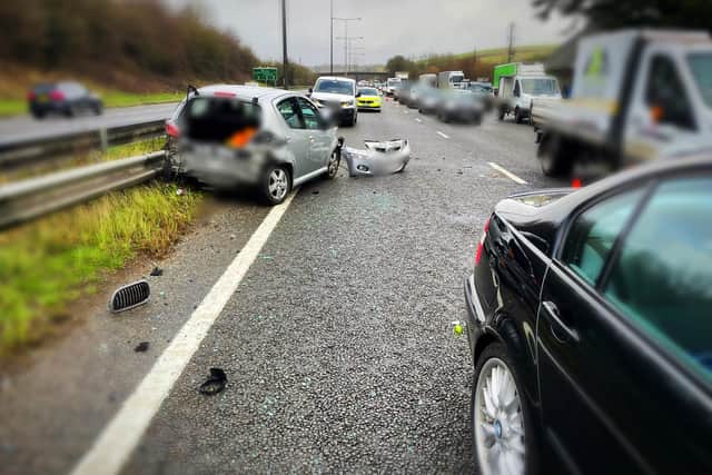 Sussex Roads Police has reported that there was a multi-vehicle crash on the A23 at Pyecombe this morning (February 2022). Picture: Sussex Police/PC Tom Van Der Wee.