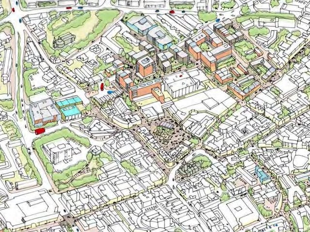 Artwork by the architects from above Northampton town centre