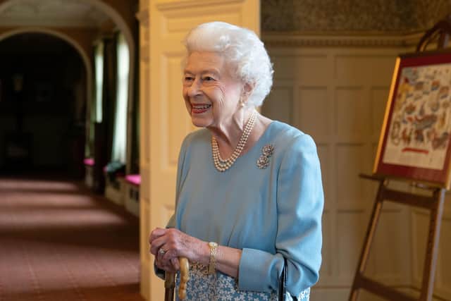 Queen Elizabeth celebrates the start of the Platinum Jubilee during a reception in the Ballroom of Sandringham House on February 5, 2022 in King's Lynn, England. Photo Joe Giddens - by WPA Pool/Getty Images 775770047