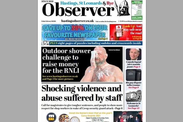 Today's front page of the Hastings, St Leonards and Rye Observer SUS-220217-164623001