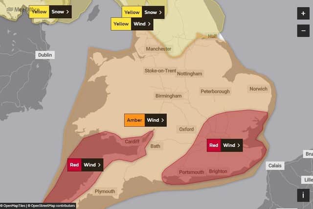 The Met Office has issued a red weather warning for the south east today SUS-220218-074255001