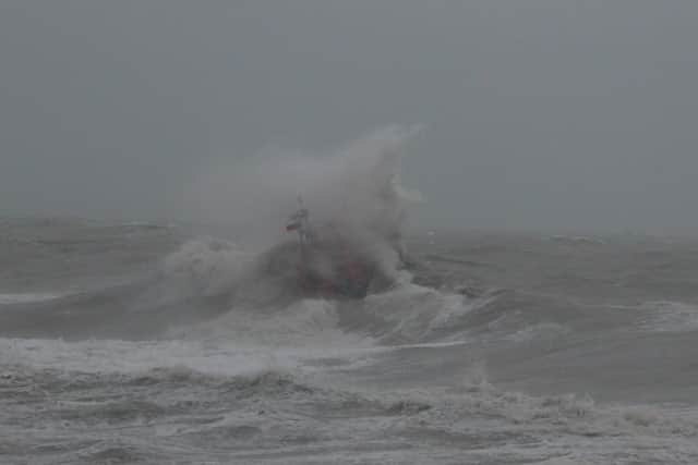 A Sussex lifeboat launching during Storm Ciara in 2020 by Kevin Boorman SUS-220218-095602001