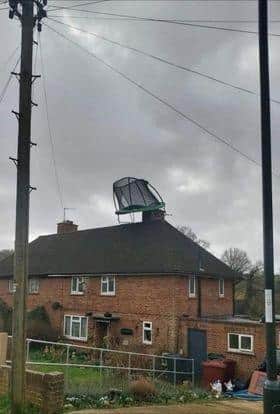 The trampoline was spotted on top of a Petworth house today. Pic by Meg Cobbald