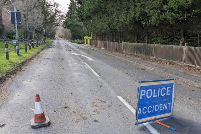 Amberley Road in Storrington is closed due to fallen power cables