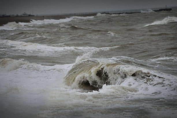 The national flood service said Monday afternoon's tide at 13:45 is expected to be higher than normal due Westerly Force 7 winds and large waves brought by the storm.
