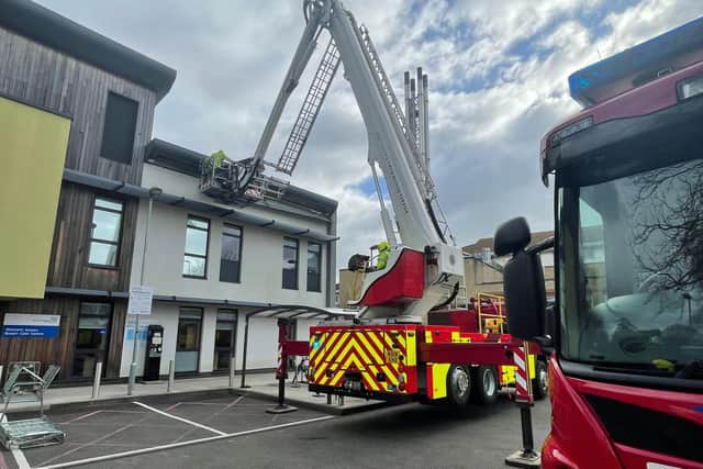 A fire engine was pictured outside the hospital's breast care centre on Lyndhurst Road, Worthing. Photo: Eddie Mitchell